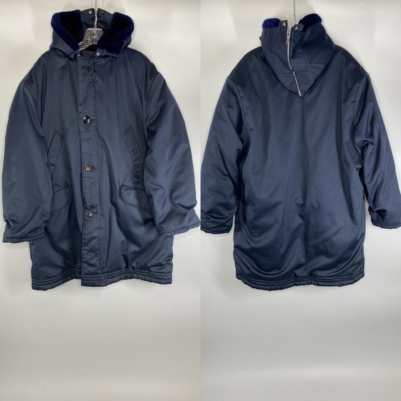 VINTAGE Military B-940 Blue Fur Hooded Puffer Puffy Jacket Men’s XL - Picture 1 of 15
